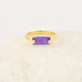 Purple Opal Ring, 5x11mm Long Rounded Shape Gemstone Ring, Handmade 18k Gold Plated Unisex Ring, 925 Sterling Silver Jewelry